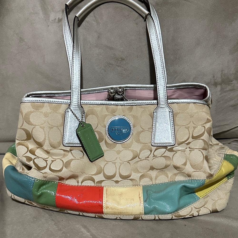 Coach Beige and Multicolor Patchwork Tote